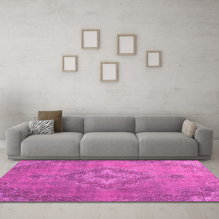 Machine Washable Abstract Pink Modern Rug in a Living Room, wshabs2796pnk