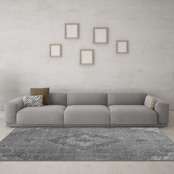 Machine Washable Abstract Gray Modern Rug in a Living Room,, wshabs2796gry