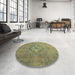 Round Abstract Copper Green Modern Rug in a Office, abs2796