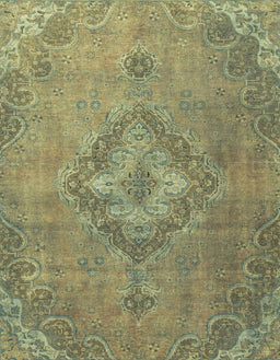 Machine Washable Abstract Brass Green Rug, wshabs2796