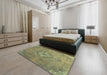 Machine Washable Abstract Brass Green Rug in a Bedroom, wshabs2796