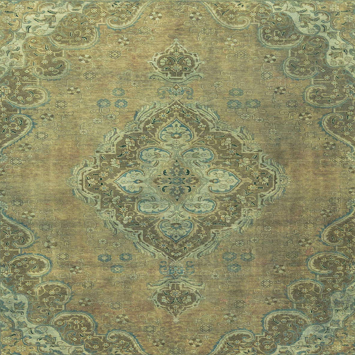 Square Abstract Copper Green Modern Rug, abs2796