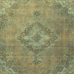 Square Machine Washable Abstract Brass Green Rug, wshabs2796