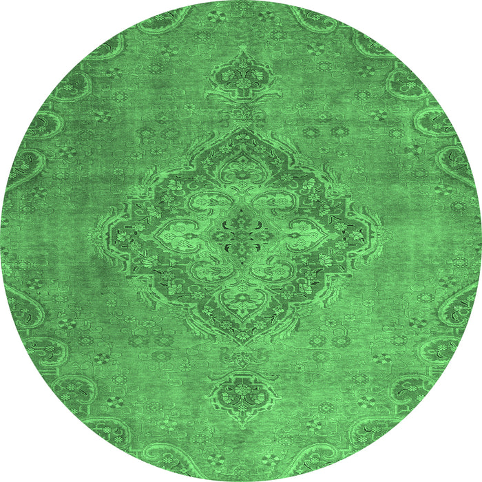 Round Machine Washable Abstract Emerald Green Modern Area Rugs, wshabs2796emgrn