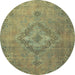 Round Machine Washable Abstract Brass Green Rug, wshabs2796