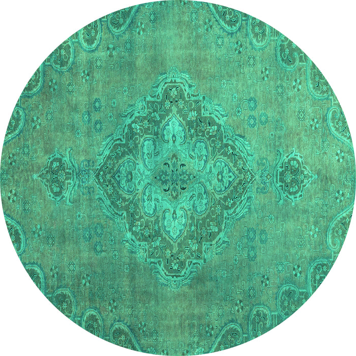 Round Machine Washable Abstract Turquoise Modern Area Rugs, wshabs2796turq