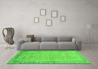 Machine Washable Abstract Green Modern Rug, wshabs2797grn