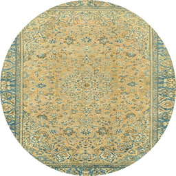 Round Machine Washable Abstract Dark Moccasin Green Rug, wshabs2797