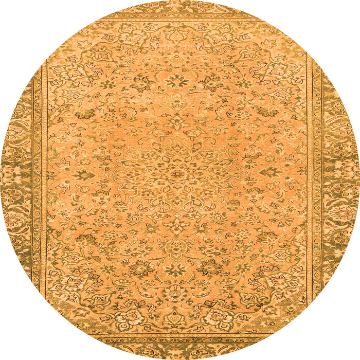 Round Machine Washable Abstract Orange Modern Area Rugs, wshabs2797org