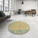 Round Machine Washable Abstract Dark Moccasin Green Rug in a Office, wshabs2797