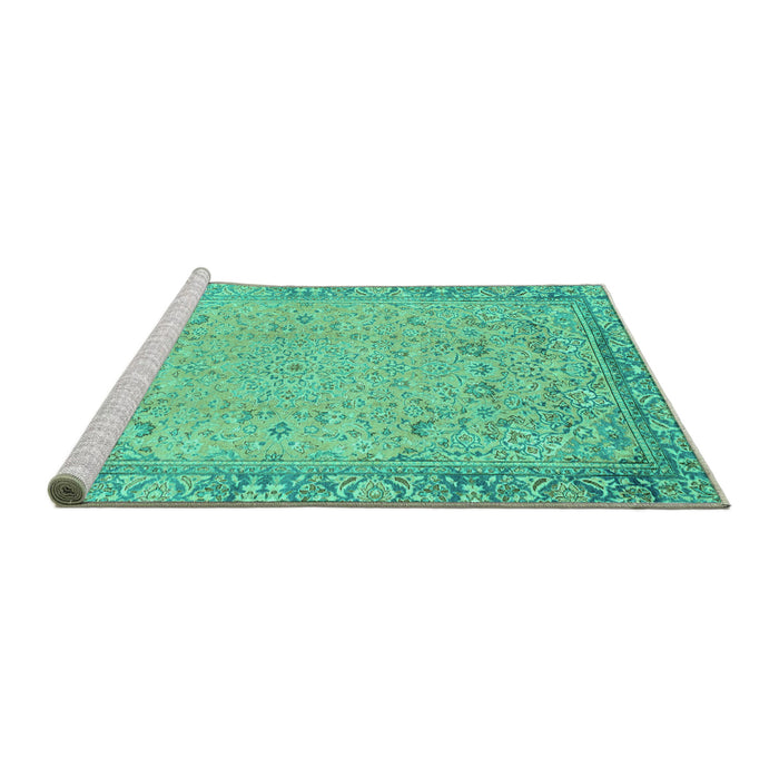 Sideview of Machine Washable Abstract Turquoise Modern Area Rugs, wshabs2797turq