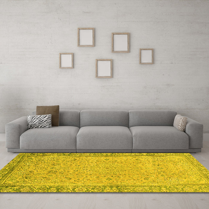 Machine Washable Abstract Yellow Modern Rug in a Living Room, wshabs2797yw