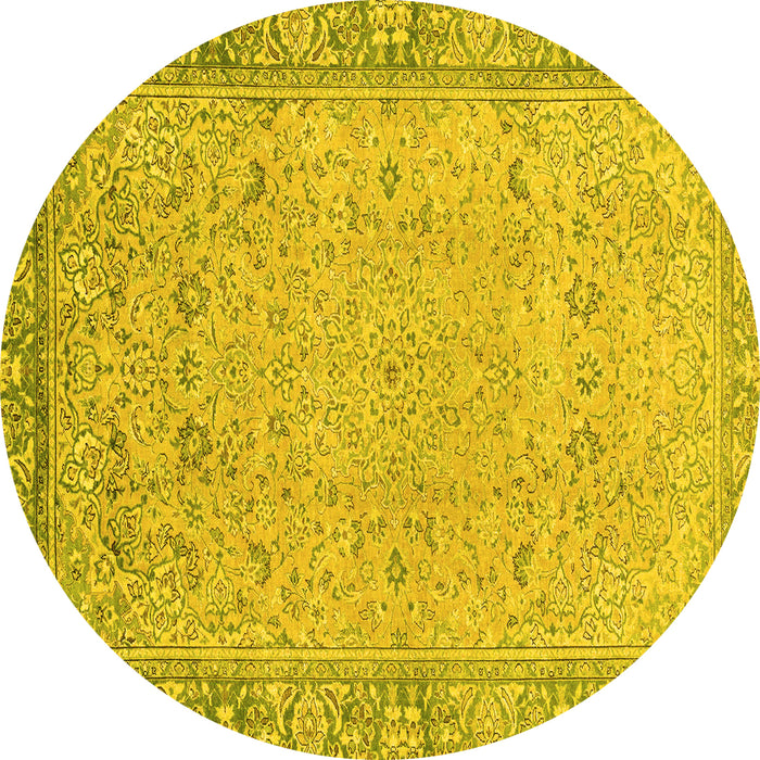 Round Machine Washable Abstract Yellow Modern Rug, wshabs2797yw