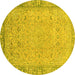 Round Machine Washable Abstract Yellow Modern Rug, wshabs2797yw