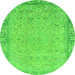 Round Machine Washable Abstract Green Modern Area Rugs, wshabs2797grn