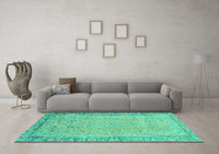 Machine Washable Abstract Turquoise Modern Rug, wshabs2797turq