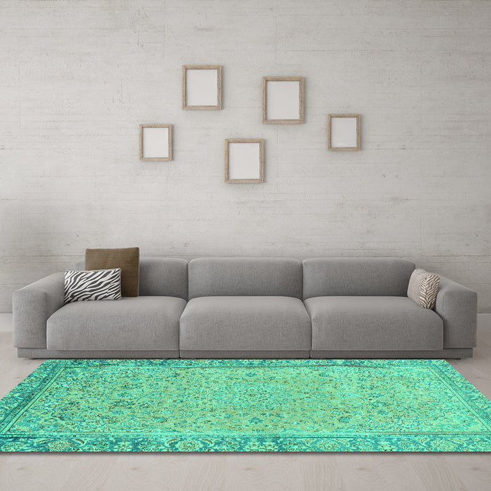Machine Washable Abstract Turquoise Modern Area Rugs in a Living Room,, wshabs2797turq