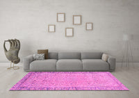 Machine Washable Abstract Pink Modern Rug, wshabs2797pnk