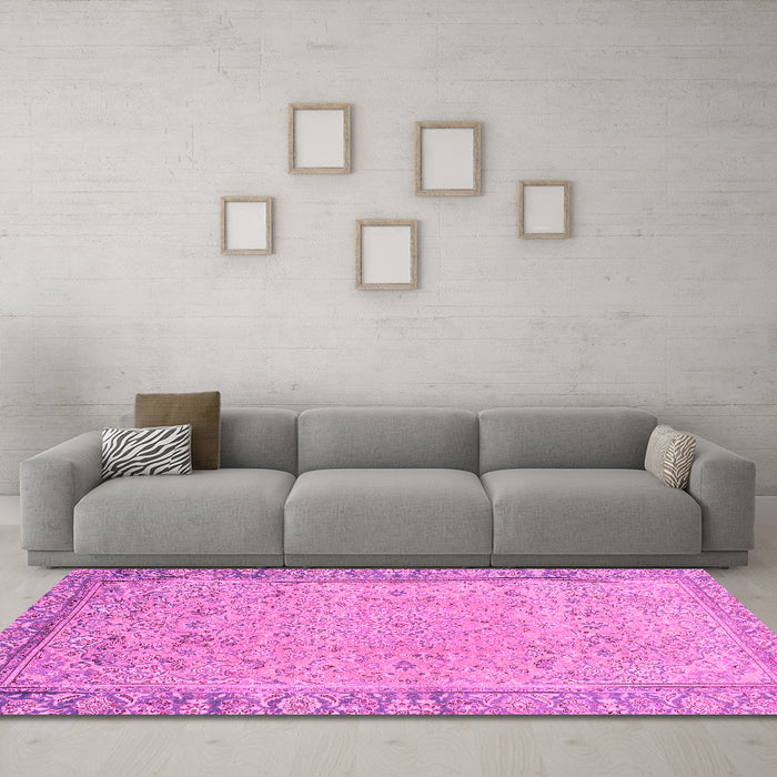 Machine Washable Abstract Pink Modern Rug in a Living Room, wshabs2797pnk