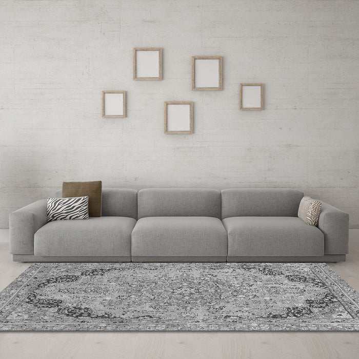 Machine Washable Abstract Gray Modern Rug in a Living Room,, wshabs2798gry