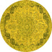 Round Machine Washable Abstract Yellow Modern Rug, wshabs2798yw