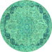 Round Abstract Turquoise Modern Rug, abs2798turq