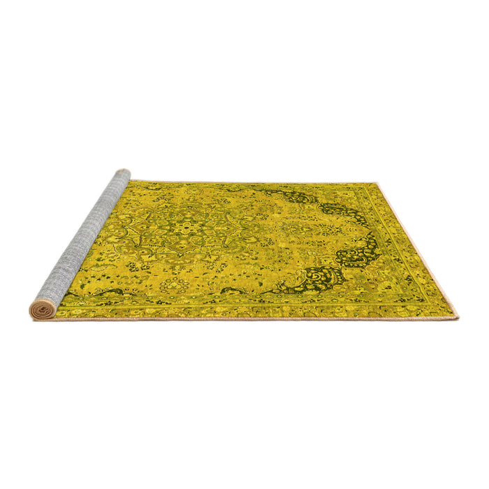 Sideview of Machine Washable Abstract Yellow Modern Rug, wshabs2798yw