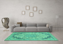 Machine Washable Abstract Turquoise Modern Area Rugs in a Living Room,, wshabs2798turq