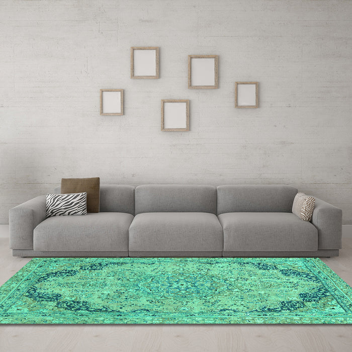 Machine Washable Abstract Turquoise Modern Area Rugs in a Living Room,, wshabs2798turq