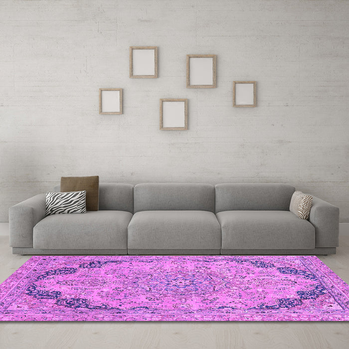 Machine Washable Abstract Purple Modern Area Rugs in a Living Room, wshabs2798pur