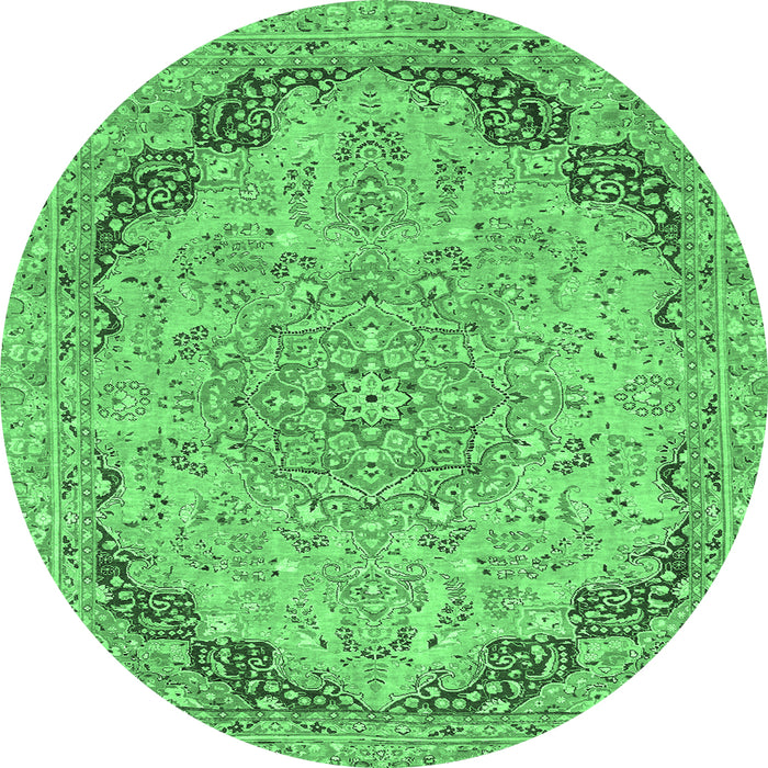 Round Machine Washable Abstract Emerald Green Modern Area Rugs, wshabs2798emgrn