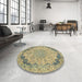 Round Machine Washable Abstract Dark Moccasin Green Rug in a Office, wshabs2798