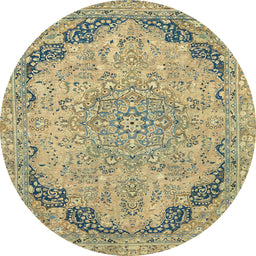 Round Abstract Dark Green Modern Rug, abs2798