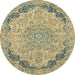 Round Abstract Dark Green Modern Rug, abs2798