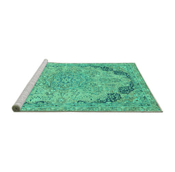 Sideview of Machine Washable Abstract Turquoise Modern Area Rugs, wshabs2798turq