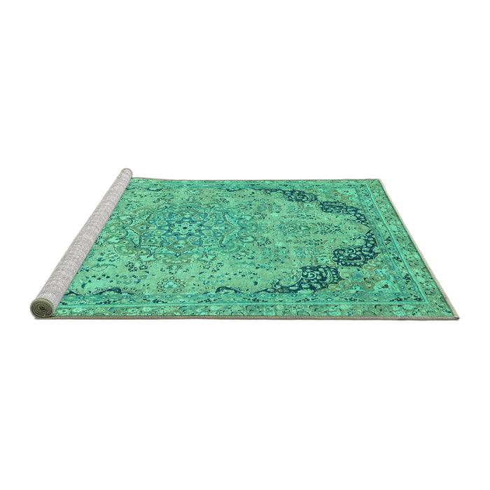 Sideview of Machine Washable Abstract Turquoise Modern Area Rugs, wshabs2798turq