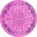 Round Machine Washable Abstract Pink Modern Rug, wshabs2798pnk