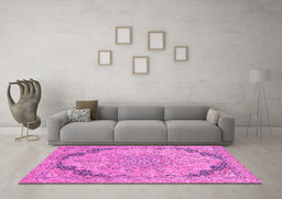 Machine Washable Abstract Pink Modern Rug in a Living Room, wshabs2798pnk