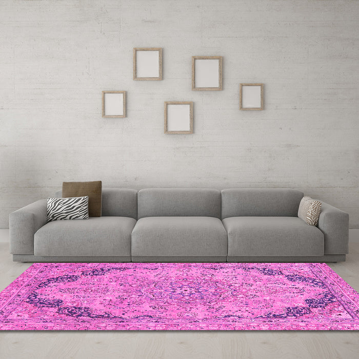 Machine Washable Abstract Pink Modern Rug in a Living Room, wshabs2798pnk