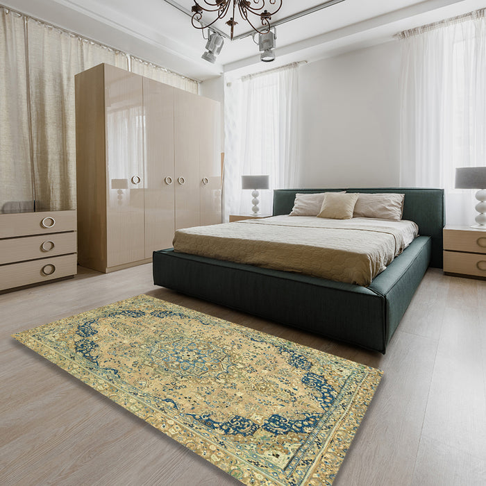 Abstract Dark Green Modern Rug in a Bedroom, abs2798