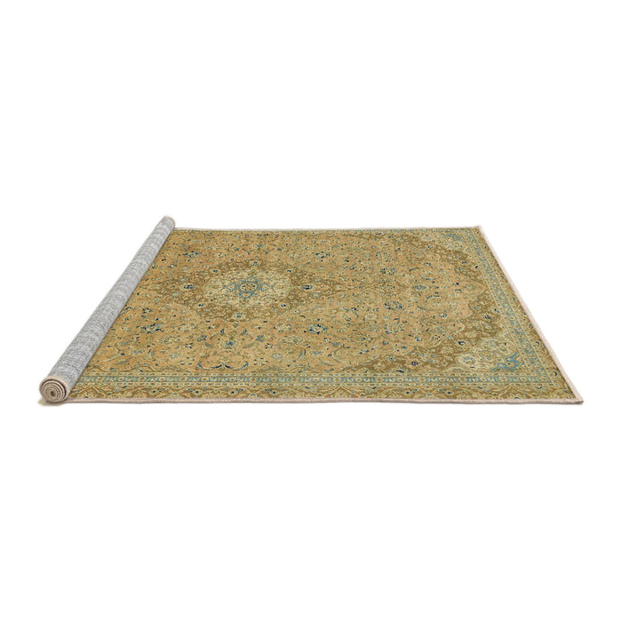 Sideview of Machine Washable Abstract Metallic Gold Rug, wshabs2799