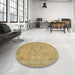 Round Machine Washable Abstract Metallic Gold Rug in a Office, wshabs2799