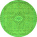 Round Machine Washable Abstract Green Modern Area Rugs, wshabs2799grn