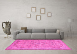 Machine Washable Abstract Pink Modern Rug in a Living Room, wshabs2799pnk