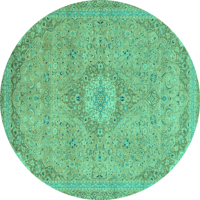 Round Machine Washable Abstract Turquoise Modern Area Rugs, wshabs2799turq