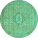 Round Machine Washable Abstract Turquoise Modern Area Rugs, wshabs2799turq