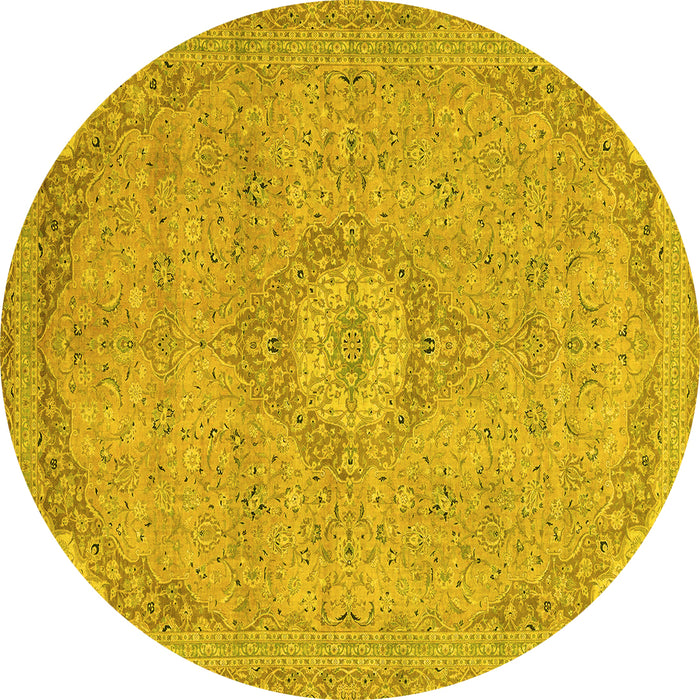 Round Abstract Yellow Modern Rug, abs2799yw