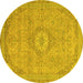 Round Abstract Yellow Modern Rug, abs2799yw