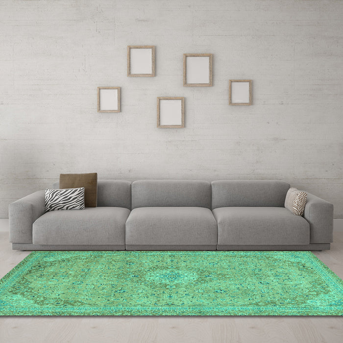 Machine Washable Abstract Turquoise Modern Area Rugs in a Living Room,, wshabs2799turq