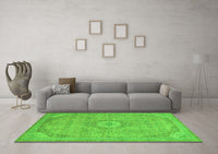 Machine Washable Abstract Green Modern Rug, wshabs2799grn